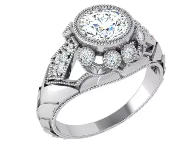 Round Diamond Milgrain Ring 3819 3D print model