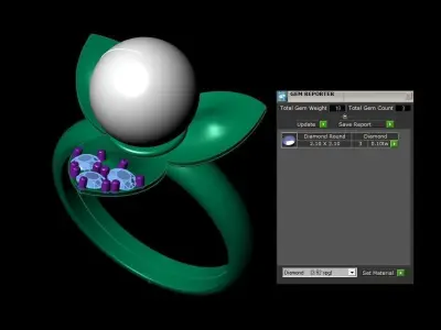 Ring36 gold ring with pearl and diamonds 3D model