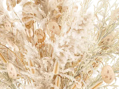 Bouquet of dried flowers in a vase of pampas grass branches 3D model