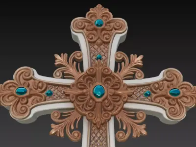 Royal Emerald Cross - Ornamental Baroque Religious Sculpture 3D print model