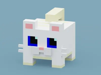 Voxel White Cat Low-poly 3D model