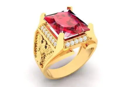 Luxury Gold Men Ring with Square Gemstone 400 3D print model