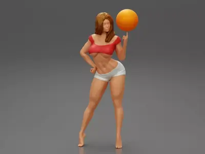 Beautiful Sporty Girl Playing With the Ball on the Basketball 3D print model