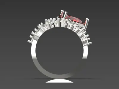 White Gold Ring with Pear Cut Ruby and Diamonds jr00007 3D print model