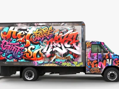 Graffiti truck Low-poly 3D model
