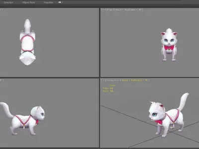 Cartoon White Cat - Kitten Low-poly 3D model