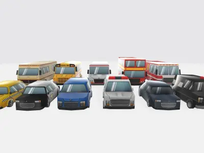 Full Car Pack Low-poly 3D model