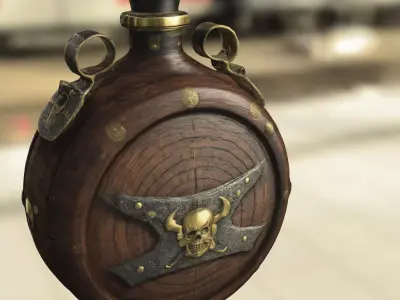 Pirate Flask with Skull Emblem Low-poly 3D model