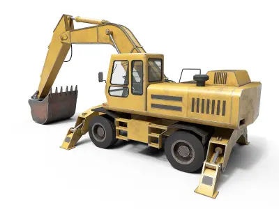 Wheeled Excavator Low-poly 3D model