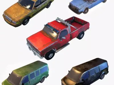 Rusty Car Collection Low-poly 3D model