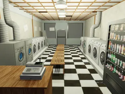 Laundromat Exterior with Interior Free low-poly 3D model