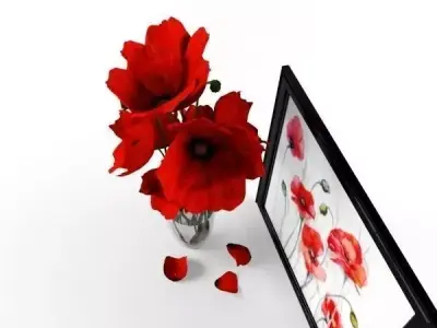 Poppy flowers in vase 3D model