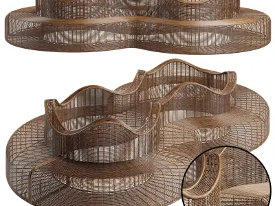 Rattan bench 3D model