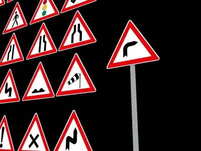 3D model German Warning Traffic  Road Sign Pack Low-poly 3D model