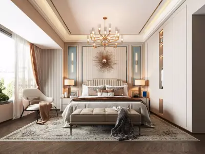Modern Light Luxury Bedroom Model 3D model