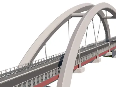 cable-stayed suspension bridge with arch structure 3D model