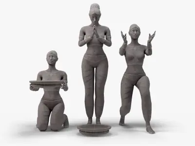 Female Statue with Bowl Low-poly 3D model