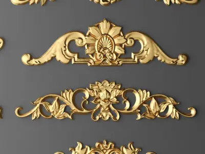 Cartouches SET 5 of gold ornaments 3D model
