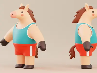 Cartoon Horse Character Illustration  Low-poly 3D model