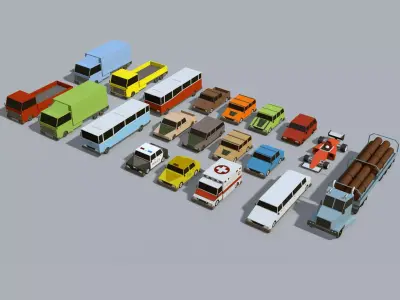Collection of low-poly toon cars  Low-poly 3D model