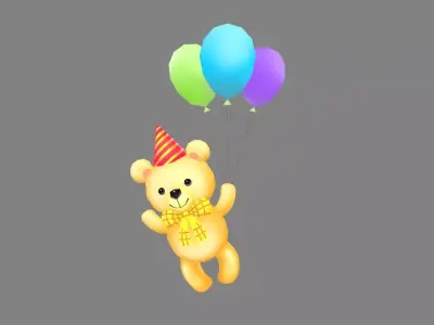 cartoon toy bear and balloons - happy Birthday Low-poly 3D model