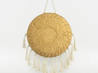  Bohemian Fringed Knotted Basket Wall Hanging 3D model