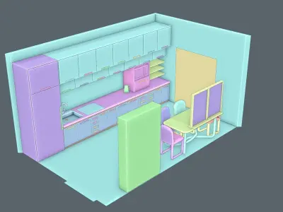 Kitchen with props 3D model