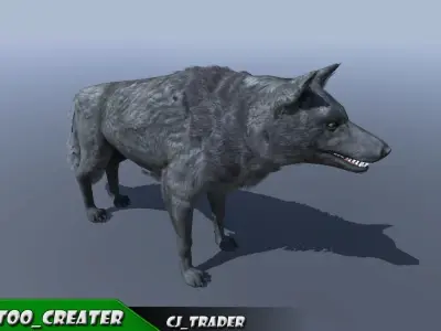 Low-Poly Black Wolf Rigged-Animated 3D Model Low-poly 3D model