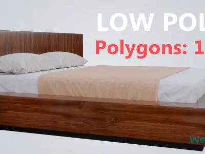 Bed with Wooden Headboard Low-poly 3D model