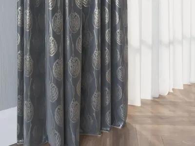 Curtain room with curtains and wooden floor 3D model