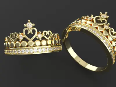 Royal Crown Heart Ring 3D print model