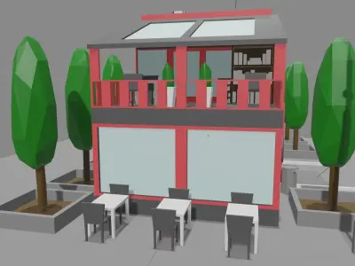 Bookstore building and decorations Free low-poly 3D model