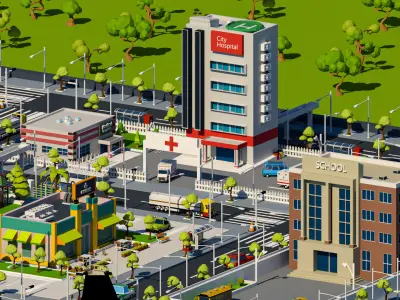 3D Low Poly City pack Low-poly 3D model