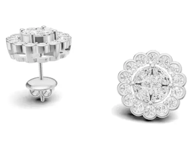 Flower-Inspired Diamond Earrings with Diamond  Cluster  3D print model