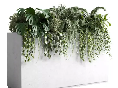 Concrete box plants on stand set indoor concrete dirt vase 3D model