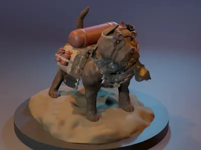 Bulldog 3D model statue of dog with backpack 3D model