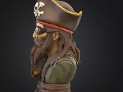 Porcelain Pirate Bust Low-poly 3D model