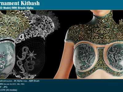 80 Sahra Ornament Kitbash 3D Model-IMM Brush-Alpha VOL05 Low-poly 3D model