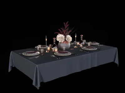 Table setting with bouquet 3D model