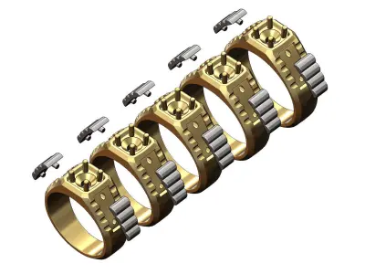 Diamond solitaire presidential link inserts ring US sizes 7to11 3D print model