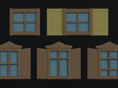 Cartoon fantasy wood windows Polygonal Style Low-poly 3D model