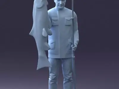 000290 Fisherman Holding Fish and Rod 0916 3dp 3D print model