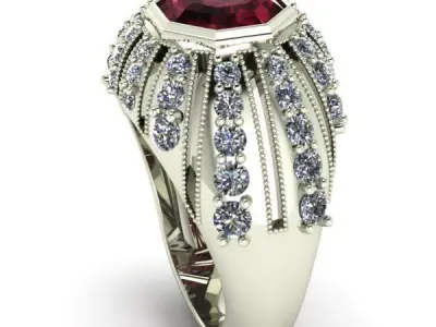 Octagon Bezel-Set Gem 8x8 Dome Ring 0216 3D print model