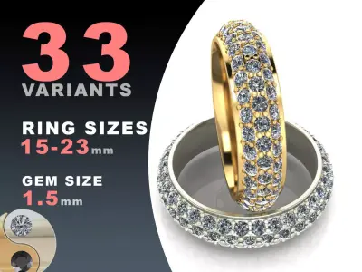 Eternity diamond ring 1i5 mm gems set 3D print model
