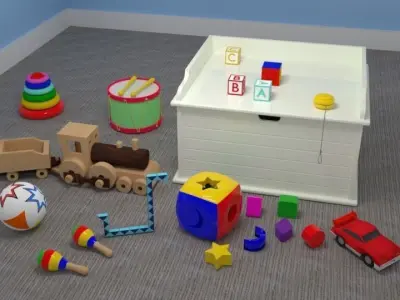Toybox with Assorted Toys 3D model