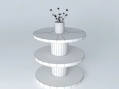 art wooden side table with flowers in it Free 3D model