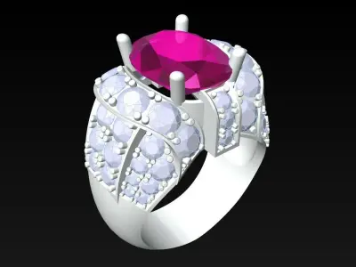Oval Stone Ring - Diamond Ring - N3980 3D print model