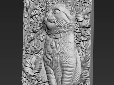 Cat and Flowers A35 3D print model