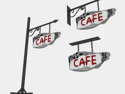 old wooden cafe sign 02 Low-poly 3D model