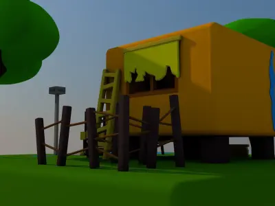 LOW POLY HOME house on island 3D model